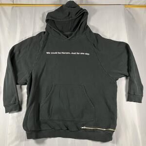 We Could‎ Be Heroes Hoodie Mens XL Black Zip Hem Graphic Sweatshirt Japan
